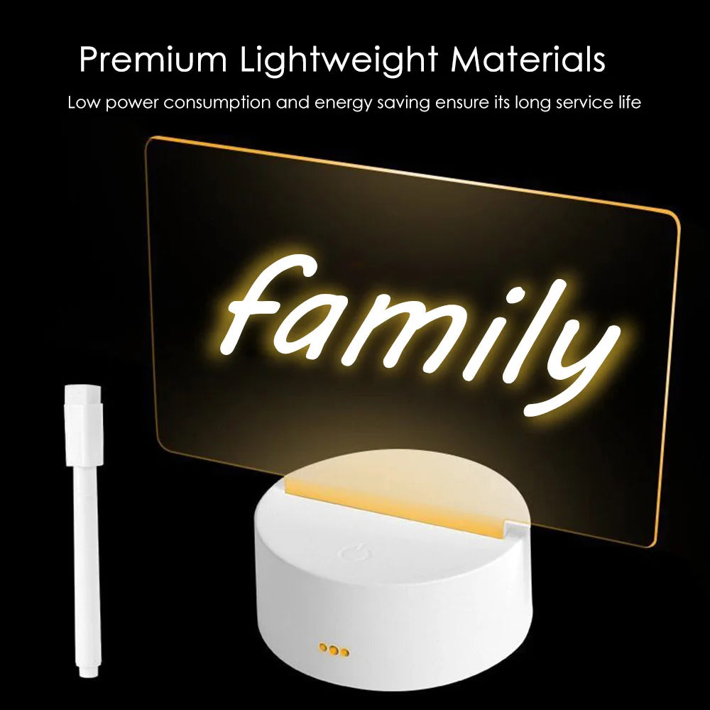 LED Night Light Note Board Message Board with Pen USB Battery Power Holiday Light Desktop Lamp Bedroom Decor Children Gift