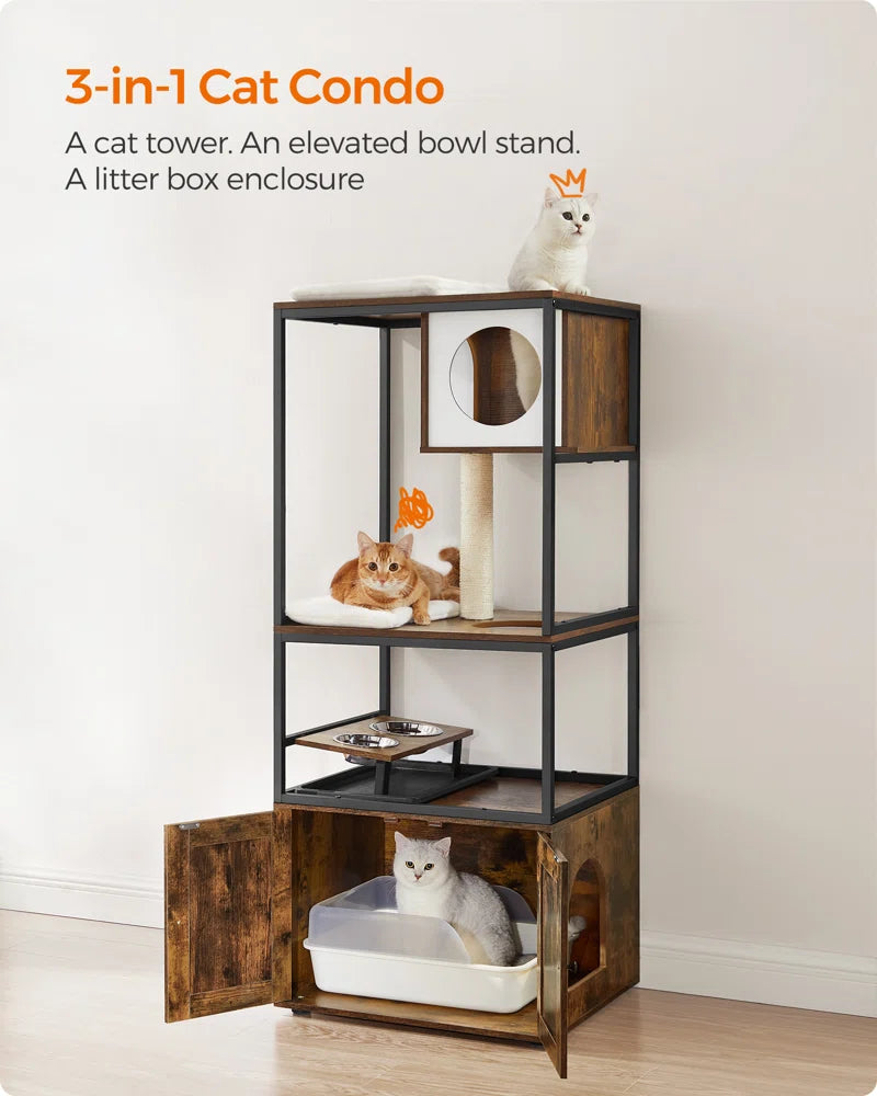 Kimmel 58" Cat Condo with Litter Box Enclosure and Elevated Bowls