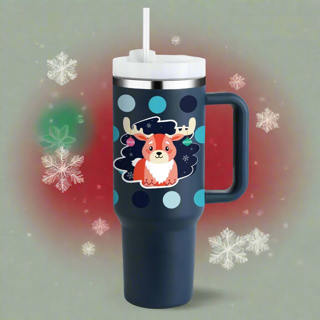 Christmas Thermal Mug 40Oz Straw Coffee Insulation Cup with Handle Portable Car Stainless Steel Water Bottle Largecapacity Travel BPA Free Thermal Mug