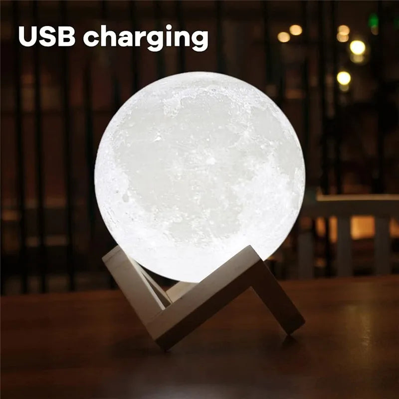 3D Print Moon Lamp Rechargeable 2 Color Touch Moon Lamp LED Night Light Children'S Night Lamp Bedroom Decoration Birthday Gifts