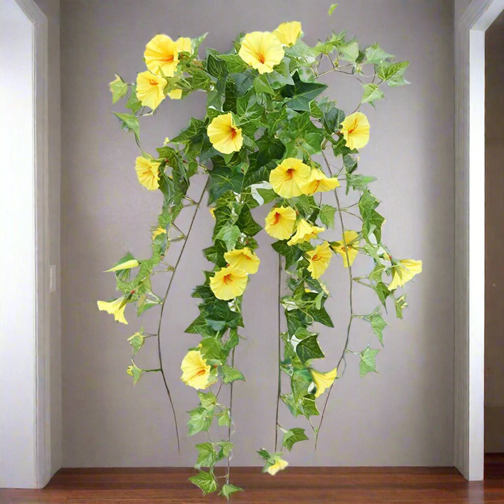 Artificial Vines Morning Glory Hanging Plants Fake Green Plant Home Garden Wall Fence Outdoor Wedding Hanging Baskets Decor