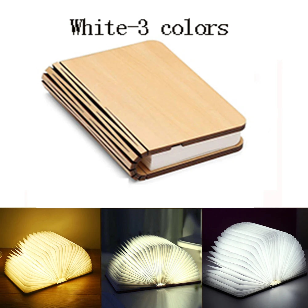 LED Foldable Book Light Creative Wooden Luminous Book for Children Kids’Birthday Holiday Christmas Gift Rechargeable Night Lamp