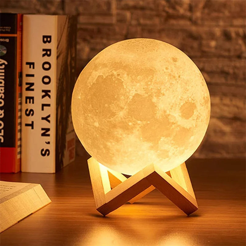 3D Print Moon Lamp Rechargeable 2 Color Touch Moon Lamp LED Night Light Children'S Night Lamp Bedroom Decoration Birthday Gifts