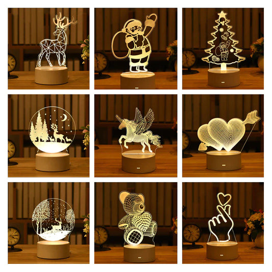 3D Lamp Acrylic LED Night Lights Christmas Party Decoration Night Light for Home Bedroom Decor New Year Wedding Neon Lamp USB