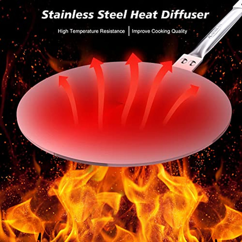 Heat Diffuser Simmer Ring Plate, Stainless Steel with Stainless Handle, Induction Adapter Plate for Gas Stove Glass Cooktop Converter, Flame Guard Induction Hob Pans, 7.5Inch & 8Inch & 9.25 Inch