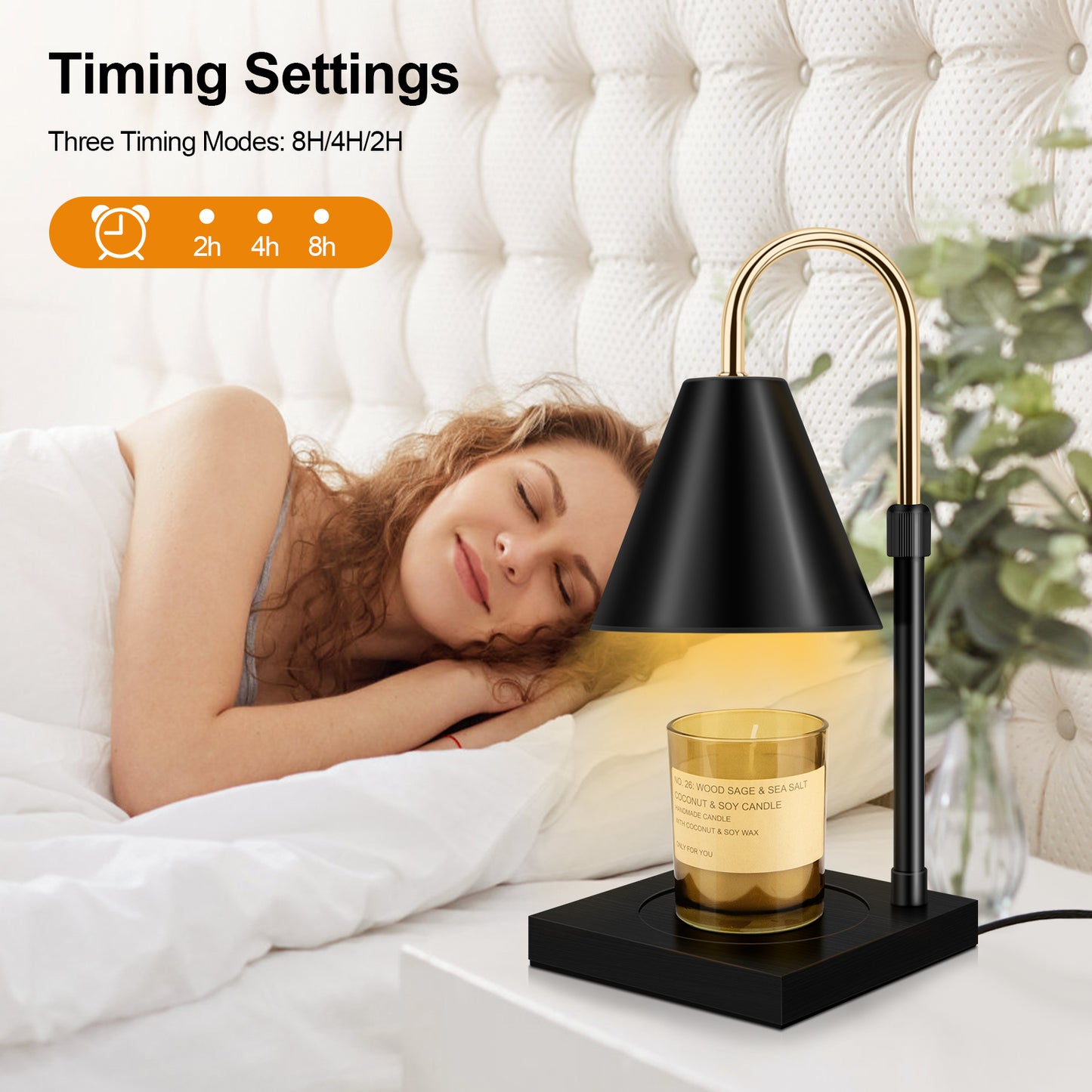 Candle Warmer, Candle Warmer Lamp with Timer Dimmable and Adjustable Height Candle Lamp Warmer Compatible with Jar Candles for Home Decor Electric Wax Melter Warmer, Wooden Base Black