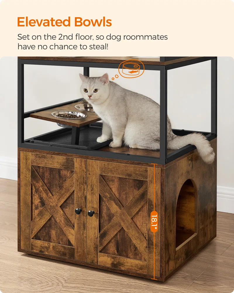 Kimmel 58" Cat Condo with Litter Box Enclosure and Elevated Bowls