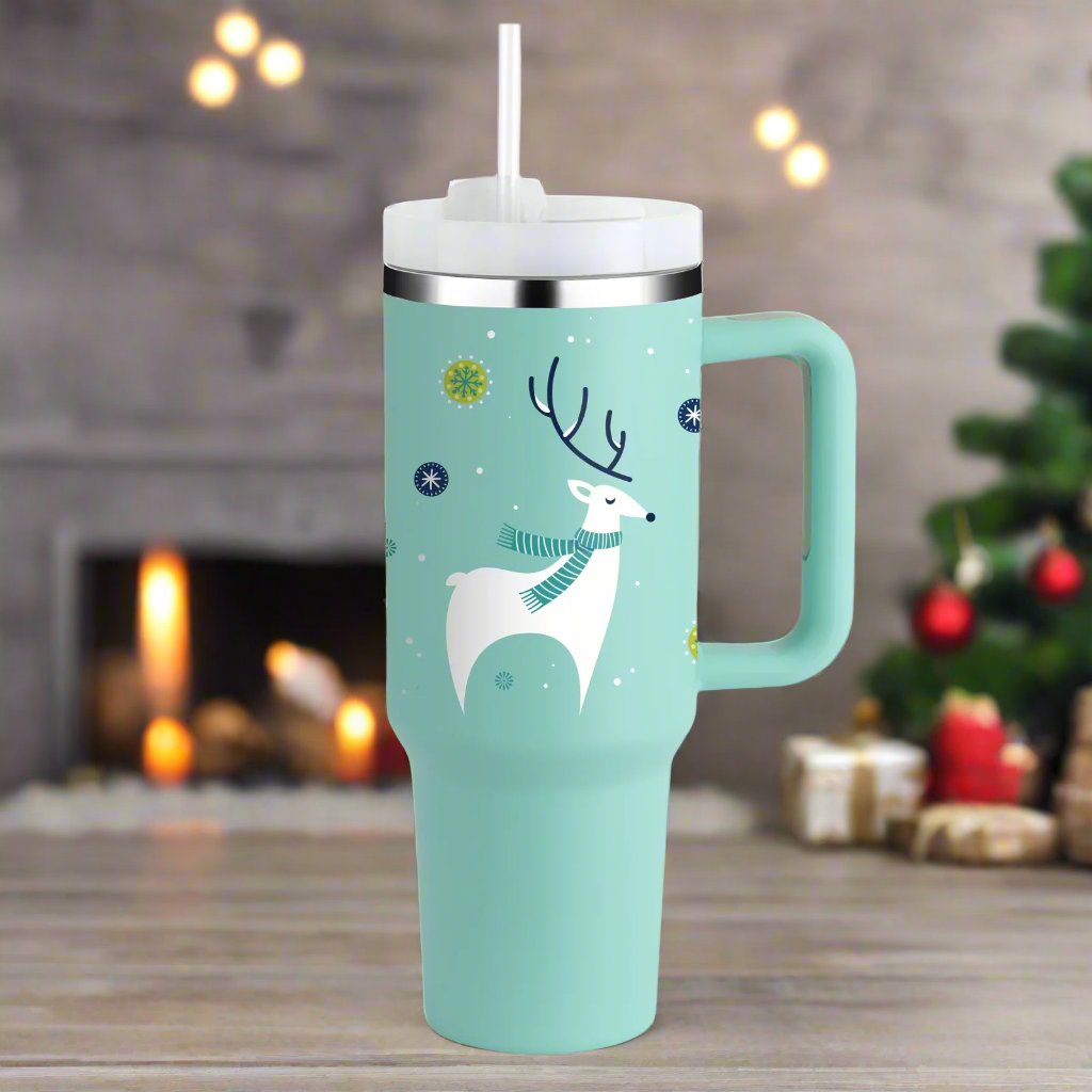 Christmas Thermal Mug 40Oz Straw Coffee Insulation Cup with Handle Portable Car Stainless Steel Water Bottle Largecapacity Travel BPA Free Thermal Mug