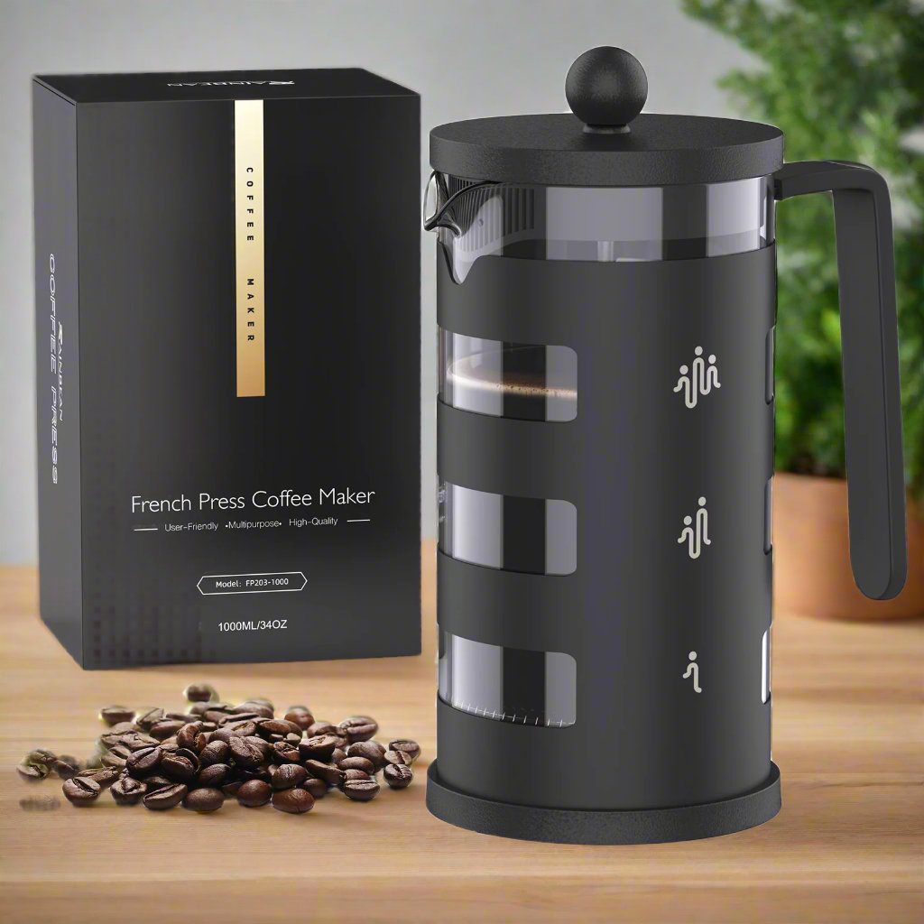 RAINBEAN French Press Coffee Maker Easy Cleaning Cafeteria, Heat Resistant Borosilicate Glass