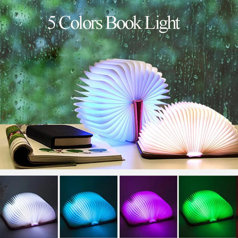 LED Foldable Book Light Creative Wooden Luminous Book for Children Kids’Birthday Holiday Christmas Gift Rechargeable Night Lamp