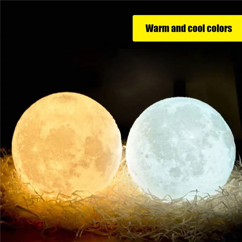 3D Print Moon Lamp Rechargeable 2 Color Touch Moon Lamp LED Night Light Children'S Night Lamp Bedroom Decoration Birthday Gifts