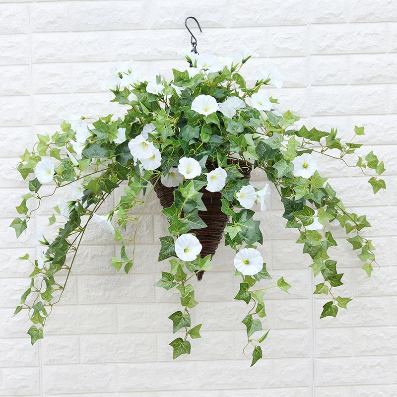 Artificial Vines Morning Glory Hanging Plants Fake Green Plant Home Garden Wall Fence Outdoor Wedding Hanging Baskets Decor