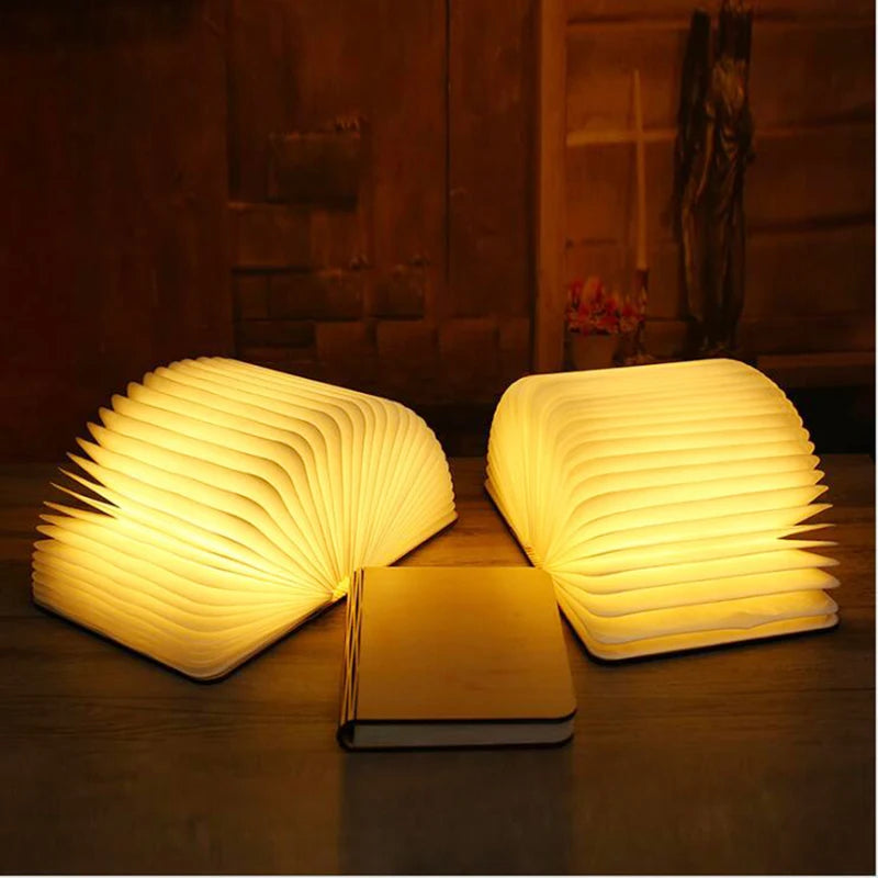 LED Foldable Book Light Creative Wooden Luminous Book for Children Kids’Birthday Holiday Christmas Gift Rechargeable Night Lamp