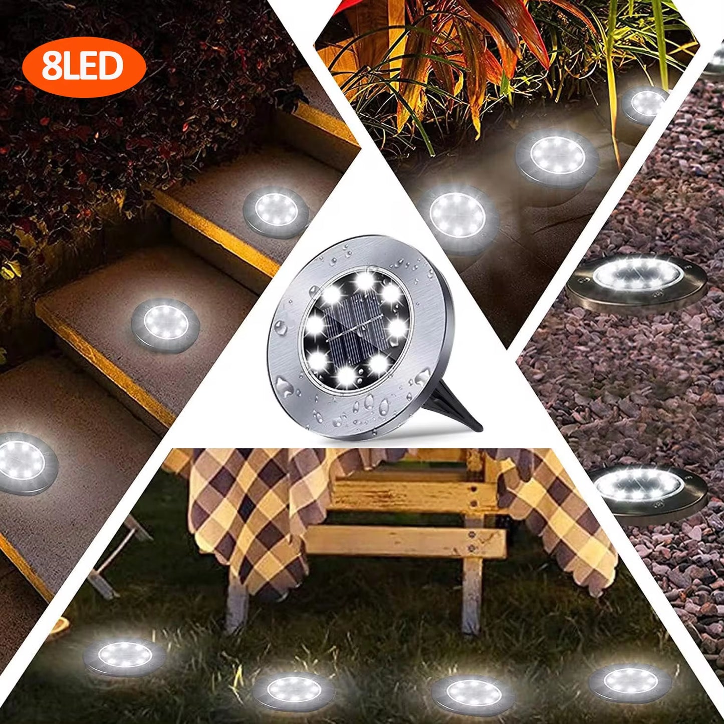 Solar Ground Lights Outdoor Decorations, 12LED Solar Garden Lights Waterproof, Solar Disk Lights for Yard, Pathway, Lawn, Patio